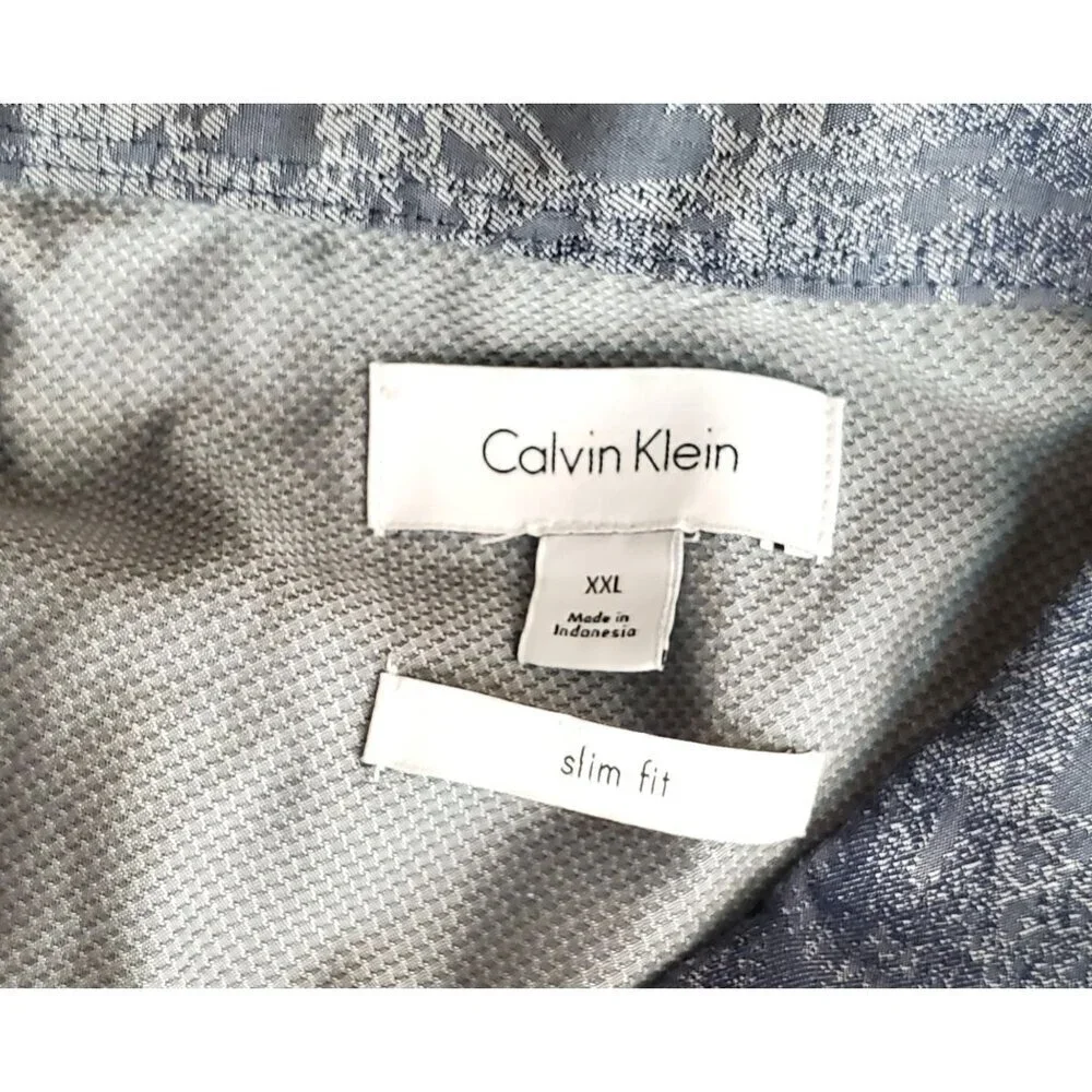 Calvin Klein Men's Slim-Fit Jacquard Shirt XXL Dusty Blue - Picture 6 of 13